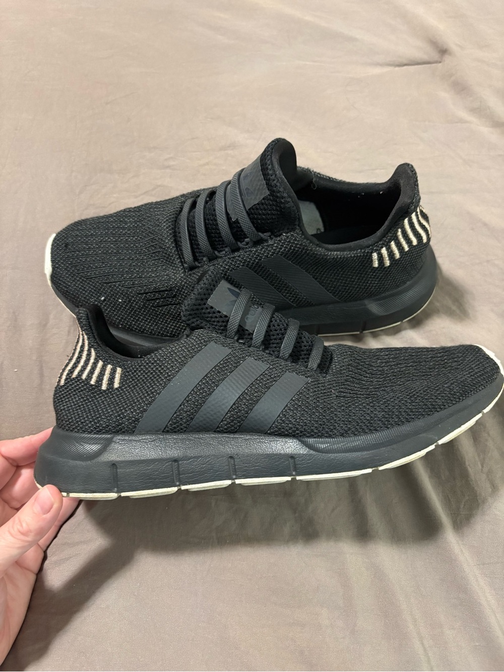 adidas women’s Black Knit Low-Top Sneakers with Cream Heel Accents